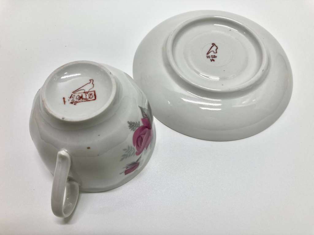 Чайная пара + чашка, Дулёво, розы