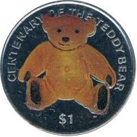 (2002) Монета Британские Виргинские острова 2002 год 1 доллар "100 лет плюшевому мишке"  Медь-Никель
