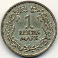 (1925a) Монета Германия Веймарская республика 1925 год 1 марка   Ветки дуба  XF