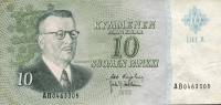 (1963 Litt A) Банкнота Финляндия 1963 год 10 марок  Karjalainen - Voutilainen  VF