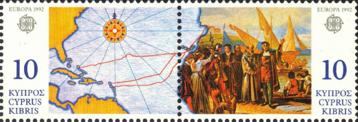 (№1992-790) Лист марок Кипр 1992 год &quot;Карта EUROPACEPT 1992 года путешествие и церемонию посадки&quot;, Г