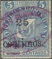 (№1883-45) Марка Доминиканская Республика 1883 год "Герб исполнен 25С на 5С", Гашеная