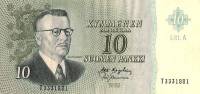 (1963 Litt A) Банкнота Финляндия 1963 год 10 марок  Karjalainen - Tammivuori  UNC