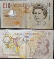  Банкнота Великобритания 2000 год 10 фунтов Елизавета II Чарльз Дарвин   VF