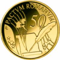 (03) Монета Бельгия 2007 год 50 евро "50 лет Римскоого договора"  Биметалл (Платина - Золото)  PROOF