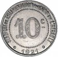 (№1921) Монета Франция 1921 год 10 Centimes (Питание)