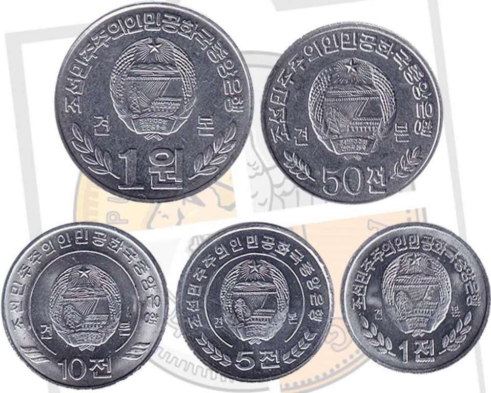 (2002, 5 монет) Набор монет Северная Корея 2002 год &quot;Цветы&quot;   UNC