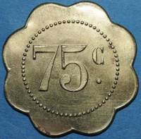 (№1920) Монета Франция 1920 год 75 Centimes (Брассери дю казино)