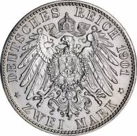 (1901) Монета Германия 1901 год 2 марки "Династия Гогенцоллернов 200 лет"  Серебро Ag 900  UNC