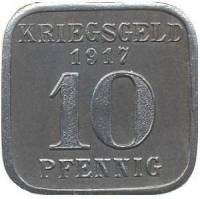 (№1917) Монета Германия 1917 год 10 Pfennig