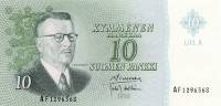 (1963 Litt A) Банкнота Финляндия 1963 год 10 марок  Simonen - Voutilainen  UNC