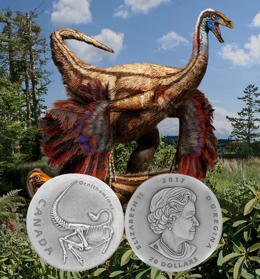 На канадской монете появился скелет пернатого динозавра