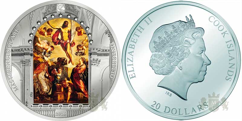 Отчеканена монета с репродукцией картины Тинторетто