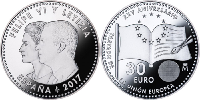 В Испании выпущена монета, посвящённая двадцатипятилетию создания Евросоюза
