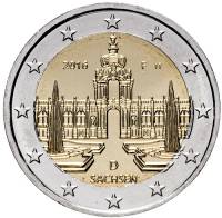 (017) Монета Германия (ФРГ) 2016 год 2 евро "Саксония" Двор F Биметалл  UNC