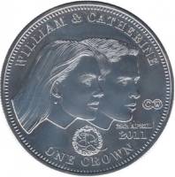 2011 Монета Тристан да Кунья 1 крона Принц Уильям и Кэтрин Миддлтон  Серебрение  PROOF