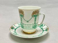 Кофейная пара, ЛФЗ, костяной фарфор, скол на чашке