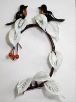 Сувенир панно Снегири на ветке рябины  цветное стекло