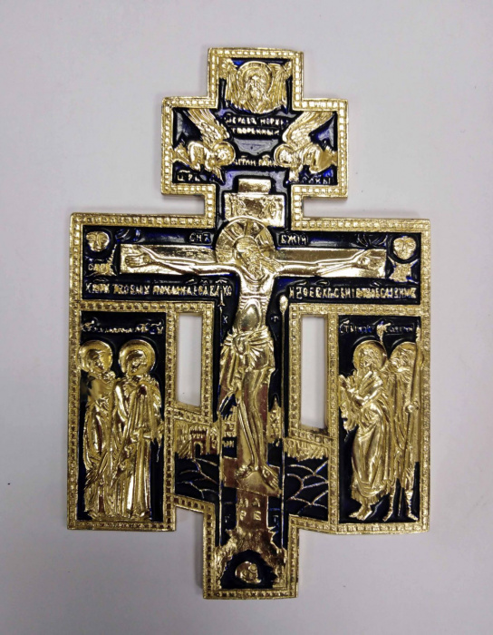 Крест «Распятие Христово с предстоящими», металл, эмаль, современное литье (см. фото)