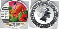 2008 Монета Остров Ниуэ 2008 год 1 доллар Год мыши  Серебро Ag 999  PROOF