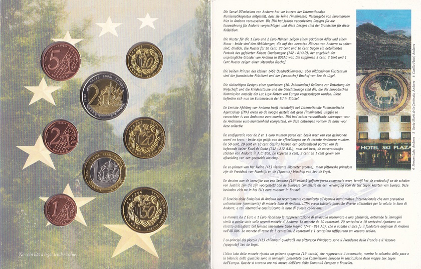 (2003, 8 монет) Набор монет Андорра 2003 год &quot;Корабли&quot; Проба  UNC