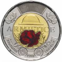 (2020) Монета Канада 2020 год 2 доллара "1-я Мировая Война 100 лет окончания"  Цветная Биметалл  UNC