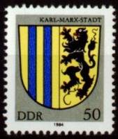(1984-013) Марка Германия (ГДР) "Карл-Маркс-Штадт"    Герб города III O