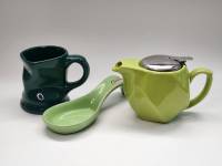 Чашка "мятая" зеленая Чайник заварочный салатовый Подставка под ложку Kotanyi