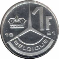 (№1989km170) Монета Бельгия 1989 год 1 Franc (Французская версия)
