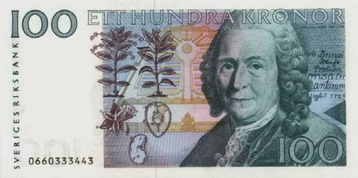 (,) Банкнота Швеция 2000 год 100 крон &quot;Карл Линней&quot;   UNC