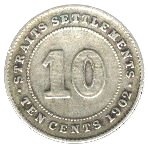 () Монета Стрейтс Сетлментс («Поселения у пролива»)  1902 год 10  ""   Биметалл (Серебро - Ниобиум) 
