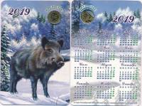 2019спмд Жетон Россия Год свиньи Гознак Латунь  Буклет-календарь