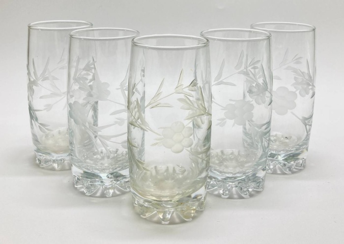 Стаканы, стекло с алмазной гравировкой, 5 шт