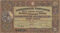 (№1914P-11b.1) Банкнота Швейцария 1914 год "5 Franken/Francs/Franchi" (Подписи: Hirter  Kundert  Bor