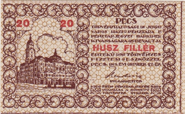 (№1919) Банкнота Венгрия 1919 год &quot;20 Filleacute;r&quot;