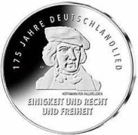 (2016) Монета Германия (ФРГ) 2016 год 20 евро "175 лет гимну"  Биметалл (Серебро - Ниобиум)  PROOF