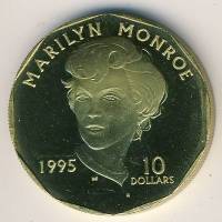 (1995) Монета Маршалловы Острова 1995 год 10 долларов "Мэрилин Монро"  Латунь Латунь  UNC
