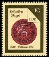 (1988-021) Марка Германия (ГДР) "Саттлер, Мюльхаузен (1565)"    Исторические печати II Θ