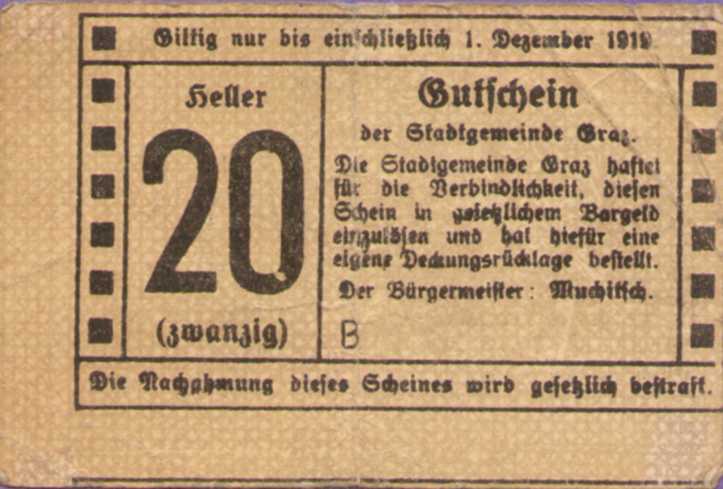 (№1919) Банкнота Австрия 1919 год &quot;20 Heller&quot;