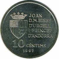 (№1997km164) Монета Андорра 1997 год 10 Cegrave;ntims
