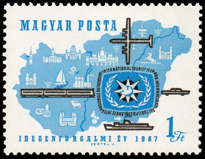 (1967-018) Марка Венгрия "Карта Венгрии"    Международный год туризма II &Theta;