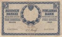 Clas von Collan - Thesleff Банкнота Финляндия 1909 год 5 марок    VF