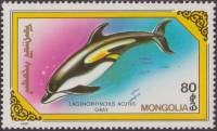 (1990-038) Марка Монголия "Белобокий дельфин"    Киты и дельфины III Θ