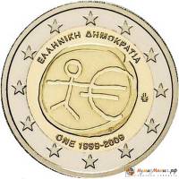 (003) Монета Греция 2009 год 2 евро "Экономический союз 10 лет"  Биметалл  UNC