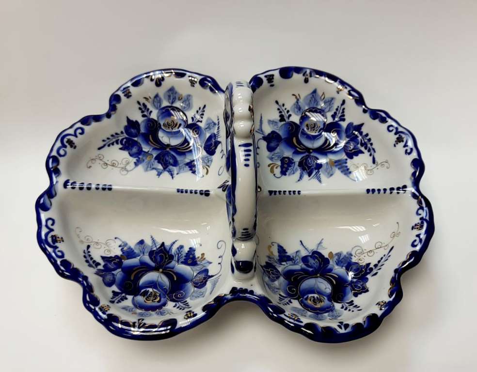 Менажница, фарфор, гжель, позолота, авторская работа