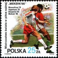 (1986-016) Марка Польша "Футбол"    Чемпионат мира по футболу 1986, Мехико III Θ