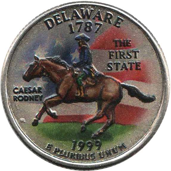 (001p) Монета США 1999 год 25 центов &quot;Дэлавэр&quot;  Вариант №2 Медь-Никель  COLOR. Цветная