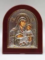 Икона Богородицы серебряный оклад 998 проба позолота сертификат золотой знак качества