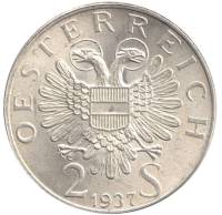 (,) Монета Австрия 1937 год 2 шиллинга   Серебро Ag 640  UNC