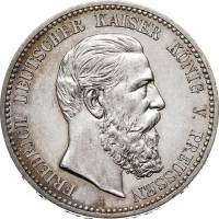 (1888) Монета Германия 1888 год 5 марок "Кайзер Фридрих"  Серебро Ag 900  UNC
